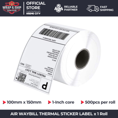 Wrap & Ship Waybill Thermal Sticker Label 100mm x 150mm 1-Inch Core